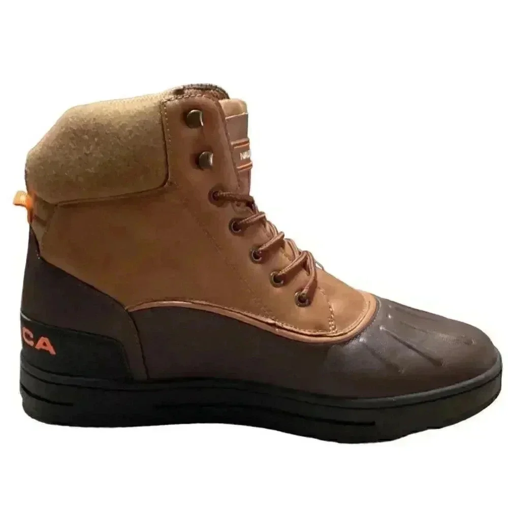 Nautica Padden Mens 10 Waterproof Insulated Lace Up Duck Boots Brown Vegan NEW